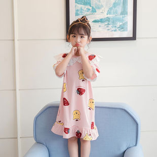 Parent-Child Summer Children's Nightgown for Girls, Medium and Large Children, Large Size Combed Cotton Air-Conditioned Clothing to Prevent Cold, Princess Dress