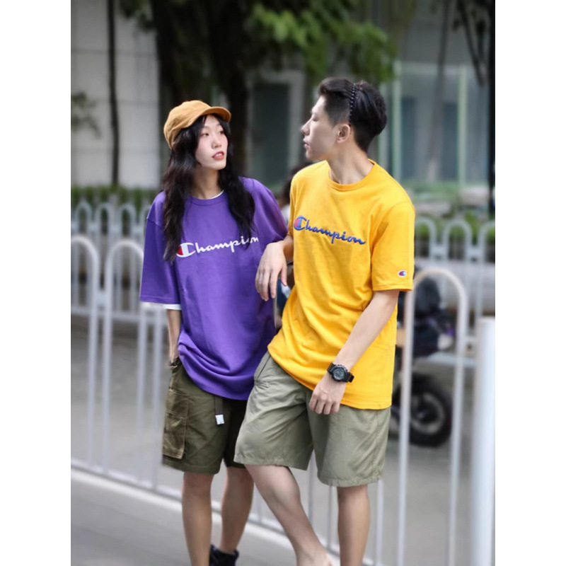 2026 Champion T-Shirt with Complete Branding, 2026 Champion Embroidered L Cursive Letter Short-Sleeve T-Shirt, Unisex Loose Fit Couple's Style 2026 Champion T-Shirt with Complete Branding, 2026 Champion Embroidered L Cursive Letter Short-Sleeve T-Shirt, Unisex Loose Fit Couple's Style