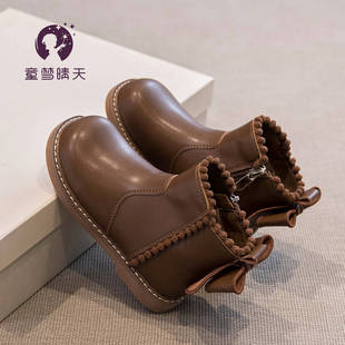 Girls' Martin boots 2023 new winter fleece-lined children's short boots autumn and winter cotton boots girls' older children's boots girls' baby leather boots