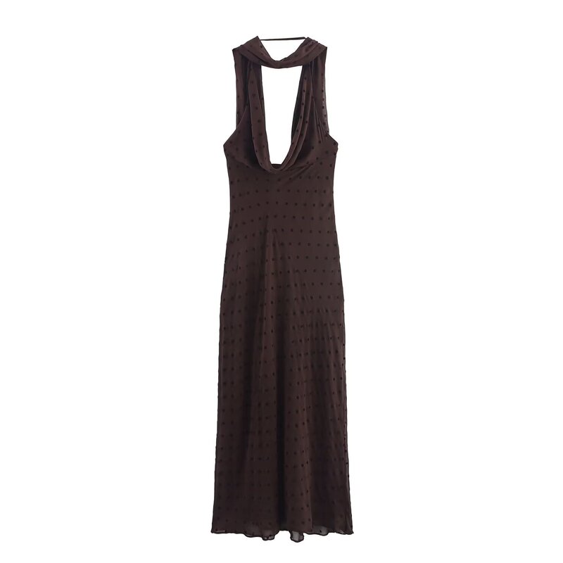 Aliexpress Cross-Border Export Wholesale 2025 Summer New Women's Polka Dot Scarf Long Dress K4-23068 Aliexpress Cross-Border Export Wholesale 2025 Summer New Women's Polka Dot Scarf Long Dress K4-23068