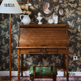 American Style Retro Flip Piano Dressing Table Desk Integrated Makeup Table Solid Wood Secretary Table with Mirror