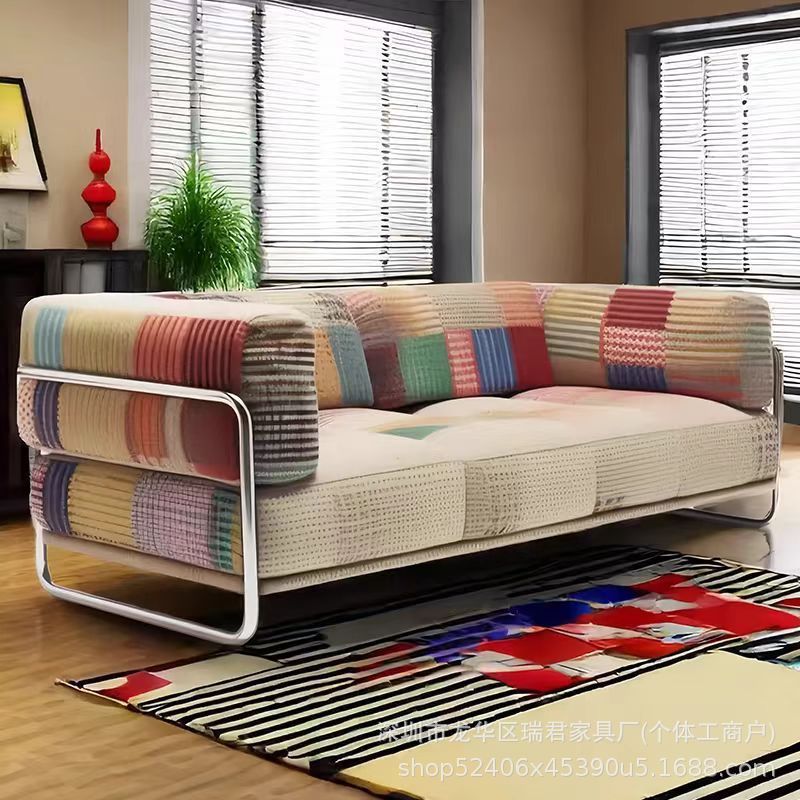 In-Stock Quick Delivery Rainbow Sofa Vintage Designer Sofa Stainless Steel Dopamine Color Straight Fabric Sofa