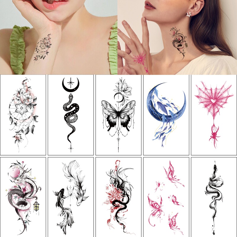 Cross-border New Style Small Fresh Tattoo Sticker High-end Sense Ins Sexy Women's Black Butterfly Bianhua Temporary Tattoo Sticker