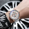 Golden gold watch, white case, silicone watch strap, pink gold