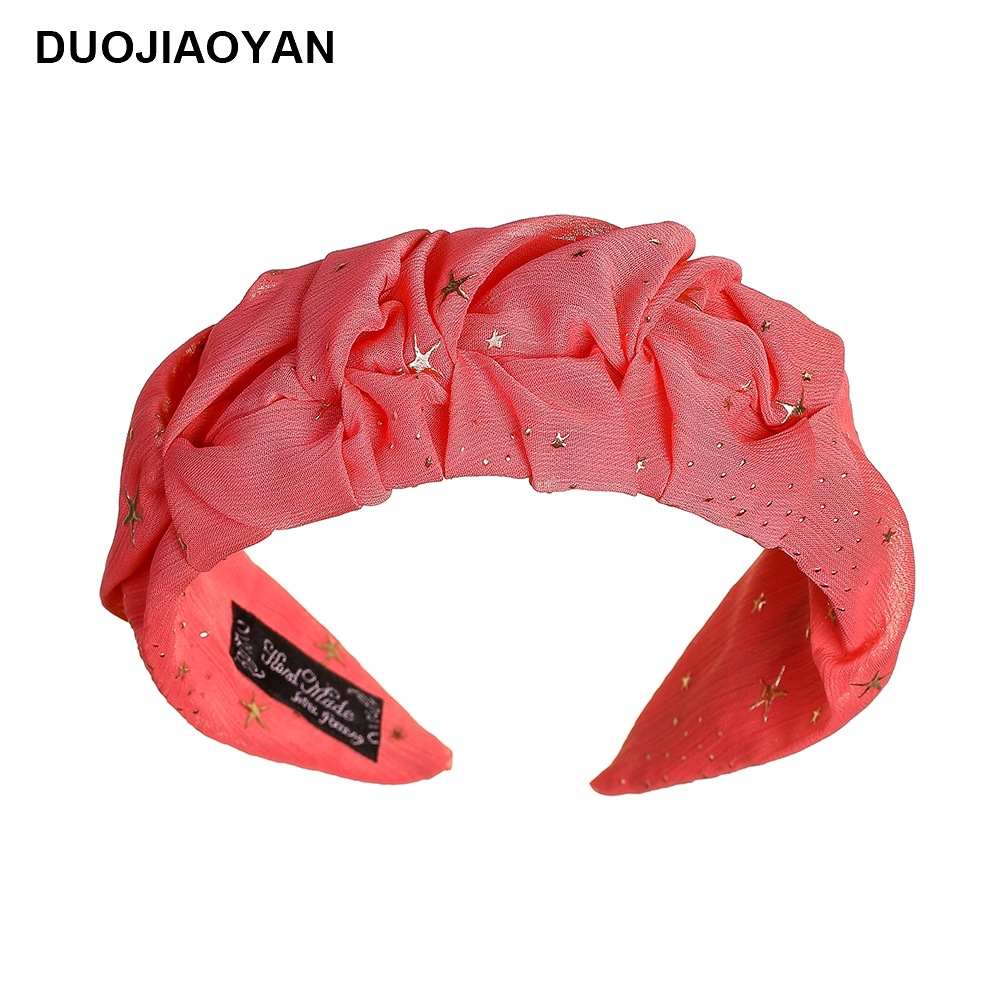 Creative New Chiffon Pleated Fabric Spring And Summer Simplicity With Gold Flash Wide Brim Hair Band Non-slip All-matching Headband display picture 10