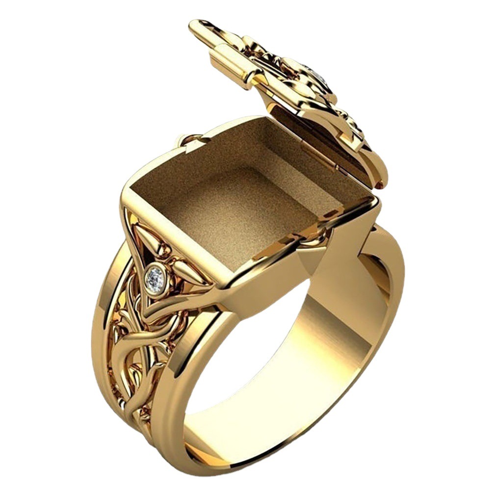 Zhenrong deseo transfronterizo popular hip hop punk 18K chapado en oro anillo de los hombres europeos y americanos caja Flip anillo