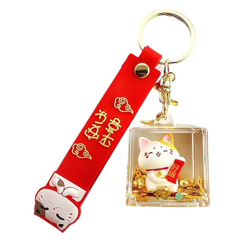 Aceite decoración de escritorio oro arenas movedizas gato afortunado creativo acrílico llavero colgante pequeño regalo al por mayor