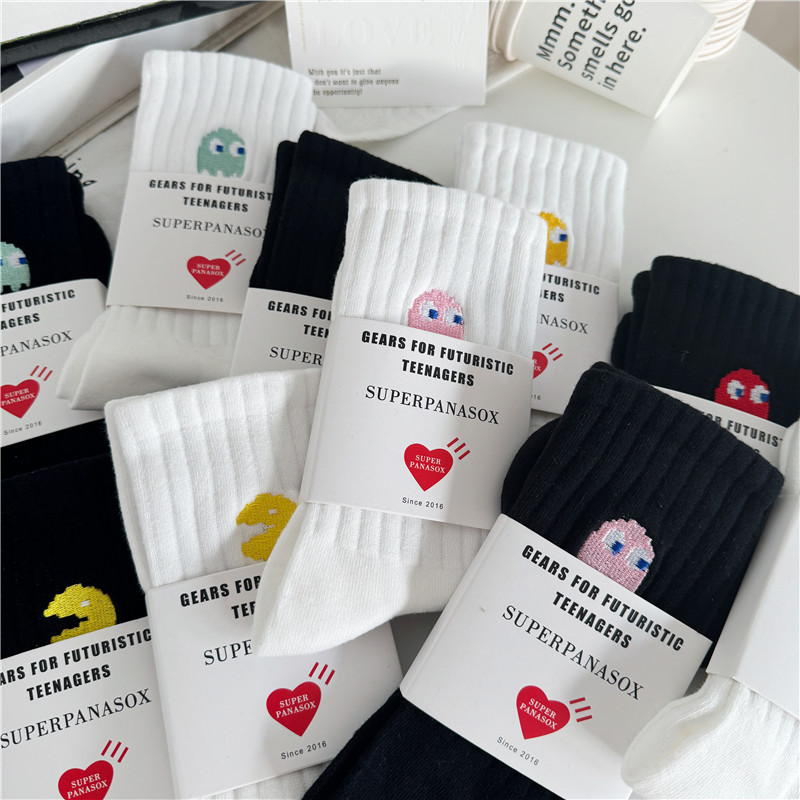 Cityboy Socks Men's Autumn and Winter New White Socks Ins Trendy Popular Sports Embroidered Elf Cartoon Mid-Tube Socks