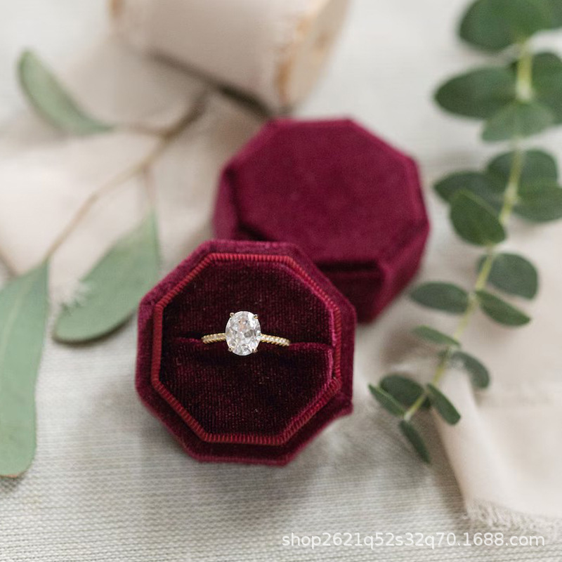 Etsy 箔押しカスタムテキスト 八角形ベルベット布製リングボックス 結婚式 婚約 プロポーズギフト 結婚祝い|undefined
