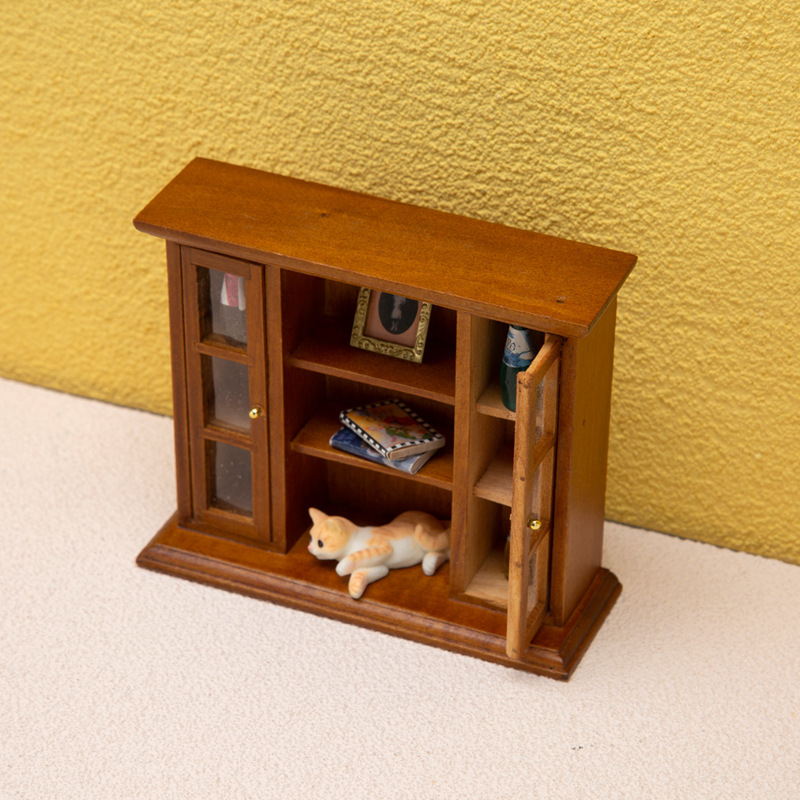 1: 12 casa de muñecas mini muebles tipo chimenea modelo mini decoración armario doble puerta abierta estante