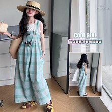 女童夏季格子背带裤2025新款儿童甜美洋气女孩韩版宽松连体裤套装