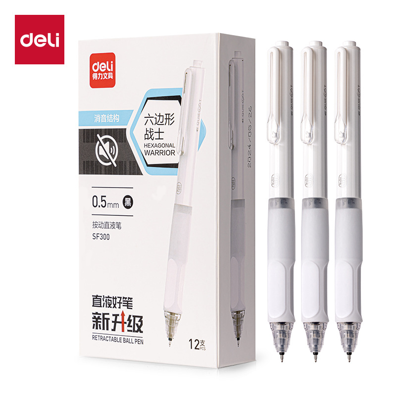 Déli SF300 pluma de aguja completa para estudiantes, pluma de agua neutra, pluma líquida directa silenciosa de 0,5 mm, pluma ST de doble cuenta.
