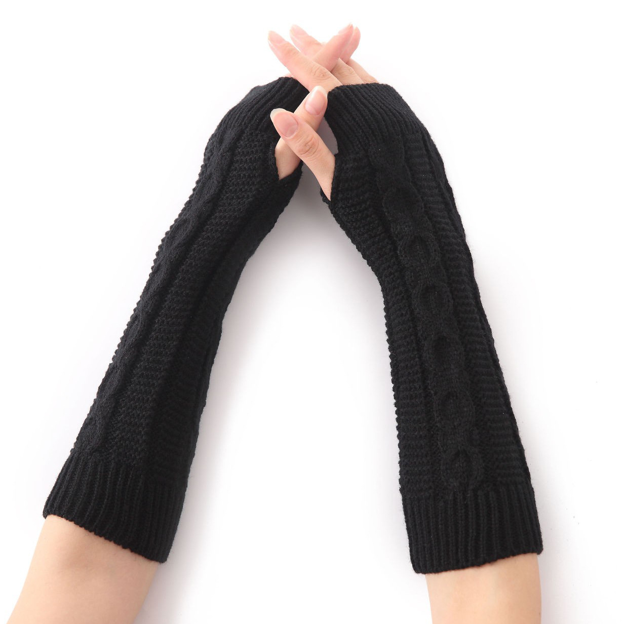 Guantes de dedos abiertos G-13 para otoño e invierno, para hombre y mujer, de lana, con medio dedo y mangas para la muñeca, tejidos y cálidos_voghion.com