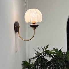 法式中古壁灯卧室床头灯美式复古花纹布艺装饰背景墙拉线开关灯具