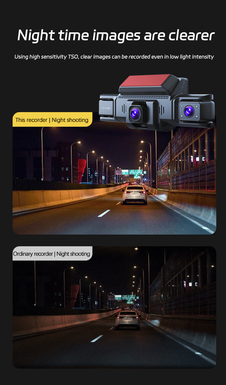 3.0inch Wifi Camera with 4 Lenses, 4 Simultaneous Recording and Display, 1080P Wifi Hidden High-Definition Dash Cam