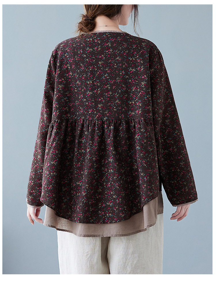 350g Weight Long Sleeve Sleeve Length Single Breasted Placket Type Regular Sleeve Sleeve Type Printing, Cotton and Linen, Hemp Fabric Type Ordinary Model (50cm <Length ≤ 65cm) Top Length Fake two-piece set, Shirt Tops Type V Neck Neckline Loose Fit Type Floral Pattern Temperament Commuter, Commute style Style Printing Craft Autumn 2025 Women's Floral V-neck Open Cardigan Fake Two-Piece Loose Cotton Linen Plus Size Shirt Elegant Commute Style 19