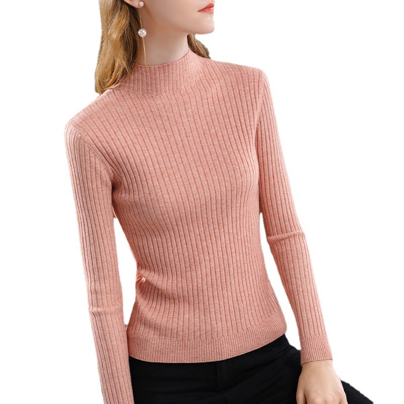 Suéter de punto de cuello medio alto para mujer, estilo nuevo 2025, suéter acanalado de color sólido, capa base, ropa interior elegante, top que estiliza la cintura image 6