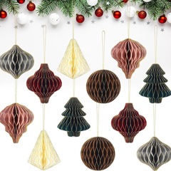 クリスマスデコレーション、クリスマスツリー、ハニカムボール、クリスマスの雰囲気、テーマパーティーの装飾用品