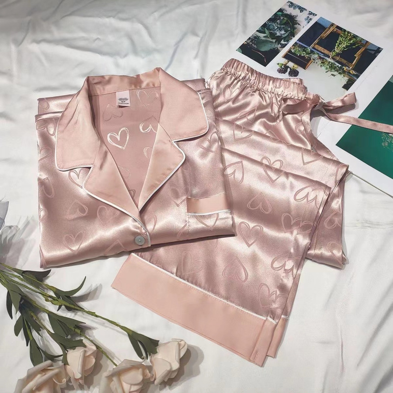 New pajamas Women's Spring and Autumn long-sleeved trousers silk ice silk cardigan sweet student home wear two-piece suit New pajamas Women's Spring and Autumn long-sleeved trousers silk ice silk cardigan sweet student home wear two-piece suit