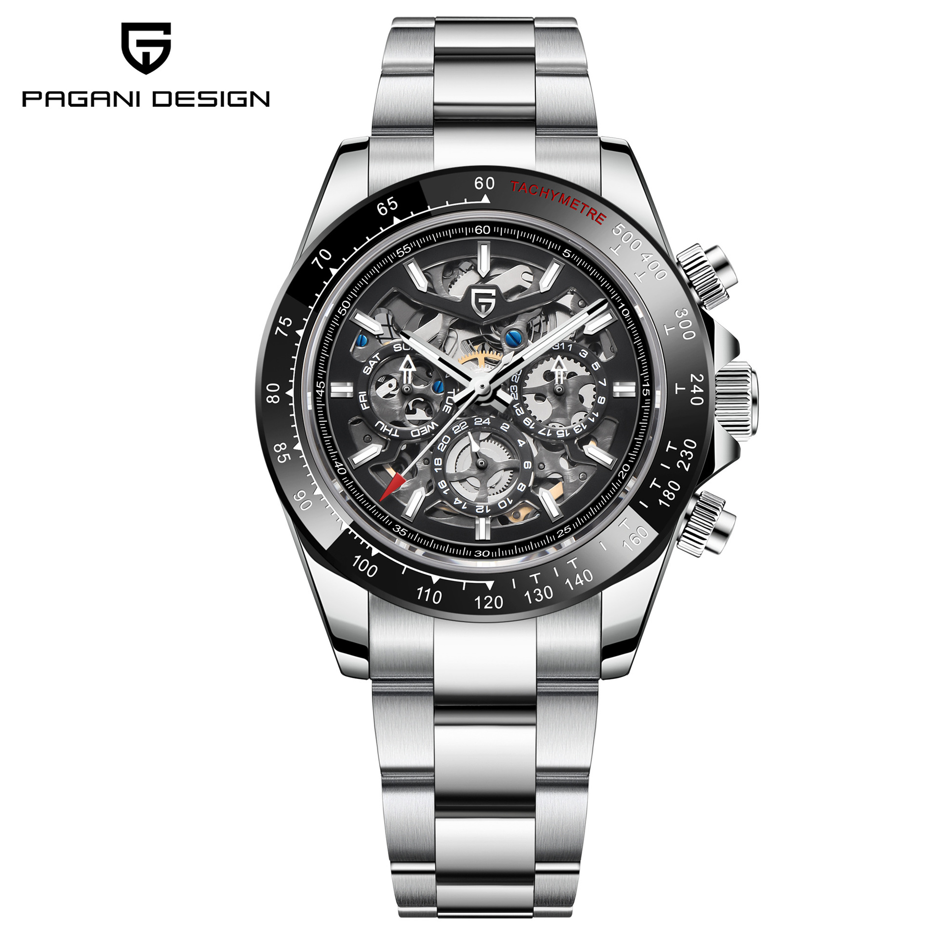 PAGANIDESIGN reloj mecánico automático de los hombres multi-función impermeable hueco Arco Iris anillo reloj masculino 1777