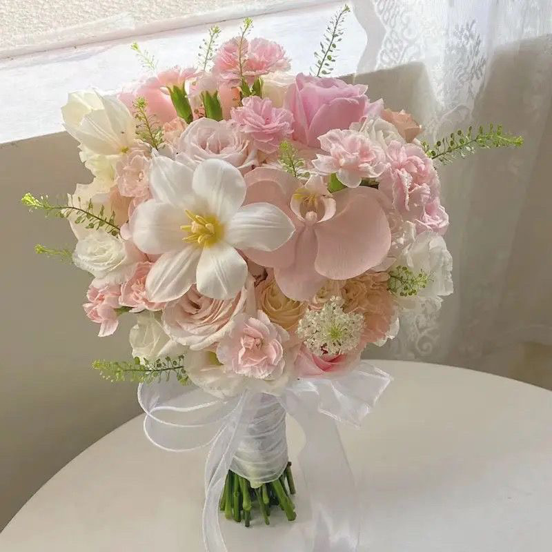 结婚粉色婚礼手捧花新娘手捧结婚出片郁金香领证仿真花拍照道具|undefined