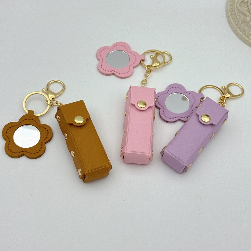 フラワーミラーキーホルダートランスレザーギフトペンダントジュエリークリエイティブミニ口紅収納キーチェーンペンダント|undefined