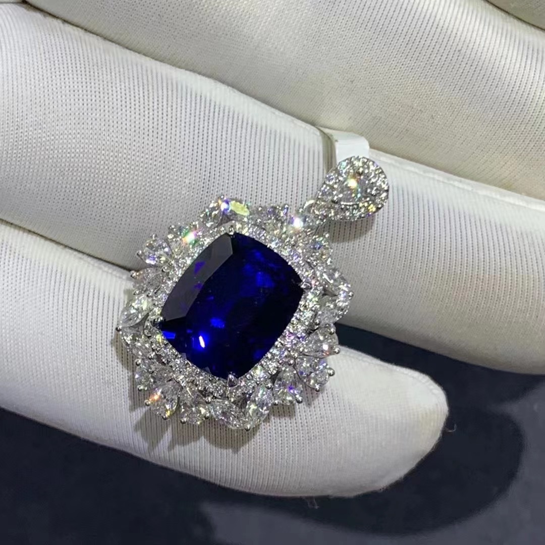 Colgante de zafiro cultivado de oro de 9,15 quilates con collar de joyería de fiesta certificada internacional GRC