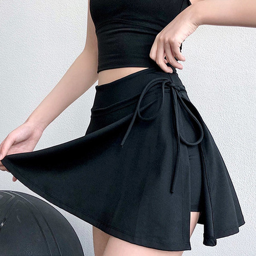 Summer Yoga Shorts with Drawstring Hip-Lifting High-Waist Pseudo-Two-Piece, Non-Slip Fitness Exercise Shorts, Quick-Drying Women's Outerwear