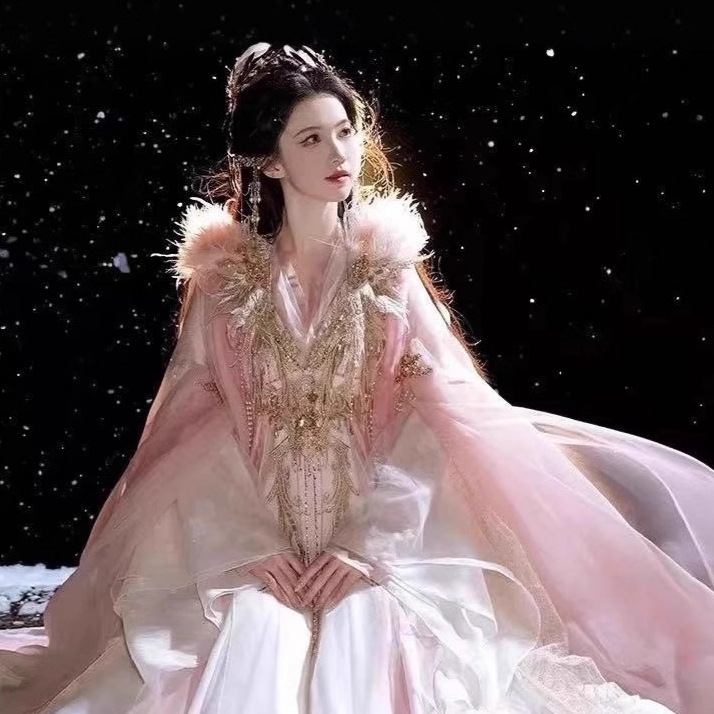 Hanfu for Women, Tang-Style Chest-Length Confucian Dress, Daily Wear, Fairy-Like Gold Powder Neon Dress, Heavily Embroidered, Large Sleeves, Fairy-Style Martial Arts