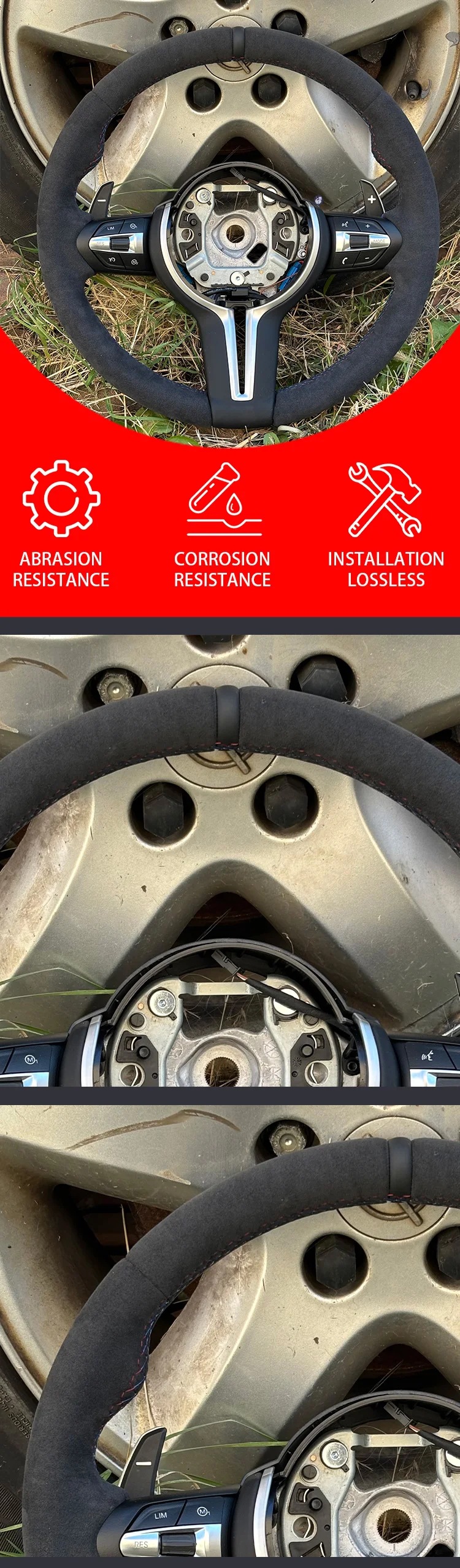 Suitable for BMW F series chassis 3 series 5 series full suede leather painted black button frame steering wheel assembly