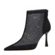 7922-3 High Heel Short Boots Women's Suede Splicing Mesh Diamond Rear Zipper Fashion Mesh Boots Thin Heel Pointed Single Boots