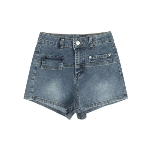 Lady's Summer Vintage Denim Shorts, Retro Ins Trend High-Waisted Slimming A-Line Petite Straight Wide Leg Pants