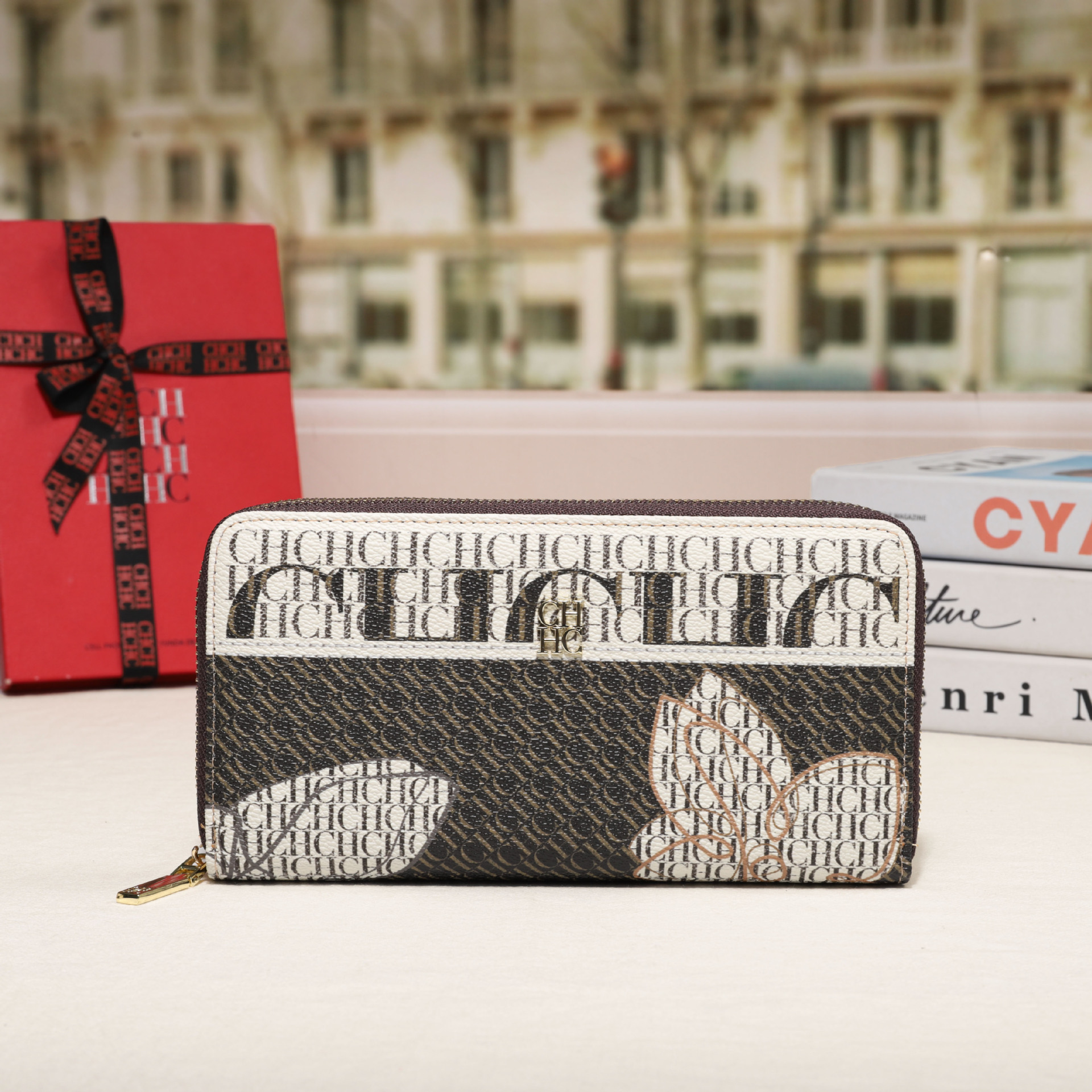 CHHC nuevo bolso 2025 moda femenina billetera con cremallera clásica textura real bolso largo unisex