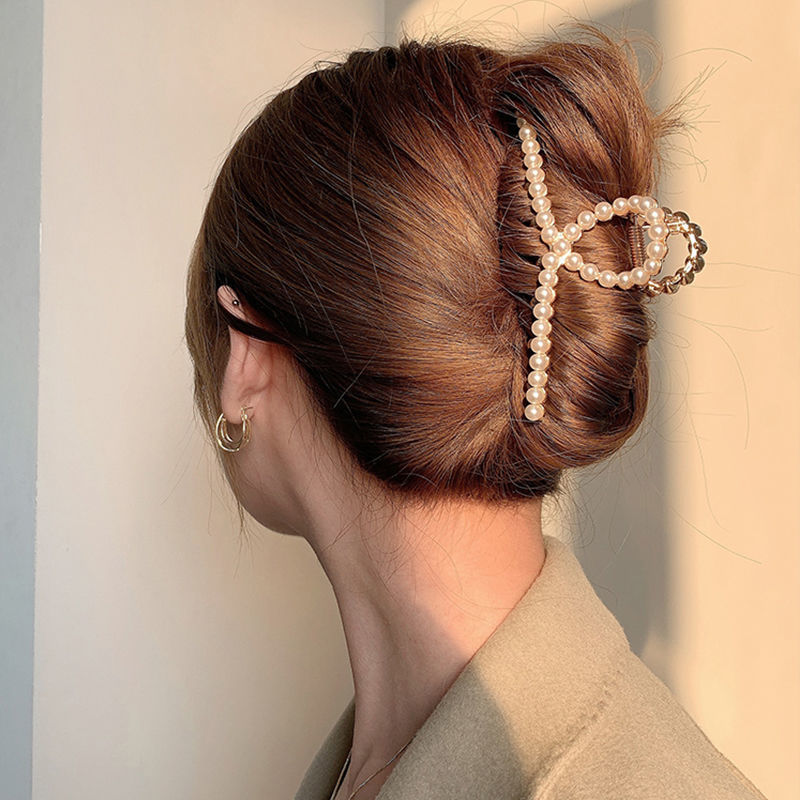 珍珠發抓水鑽抓夾發夾女韓國優雅氣質後腦勺鲨魚頭發夾子頭飾壹字