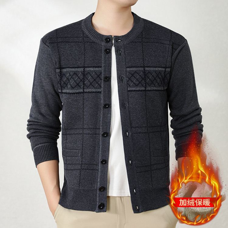 Otoño y invierno nuevo suéter de peluche chaqueta de hombre viejo camiseta de punto casual cardigan invierno cálido suéter de hombre