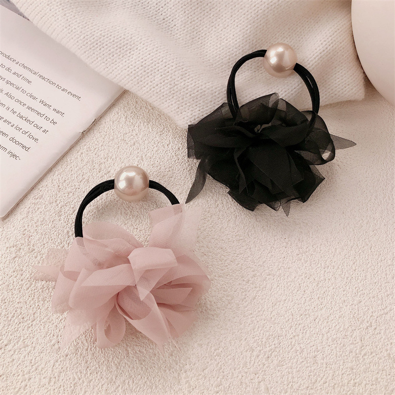 Versión coreana de hilo de malla de alta calidad, cuerda para el cabello de perlas, temperamento noble, cuerda para el cabello de moda, banda de goma de cola de caballo alta, accesorios para el cabello de todo fósforo