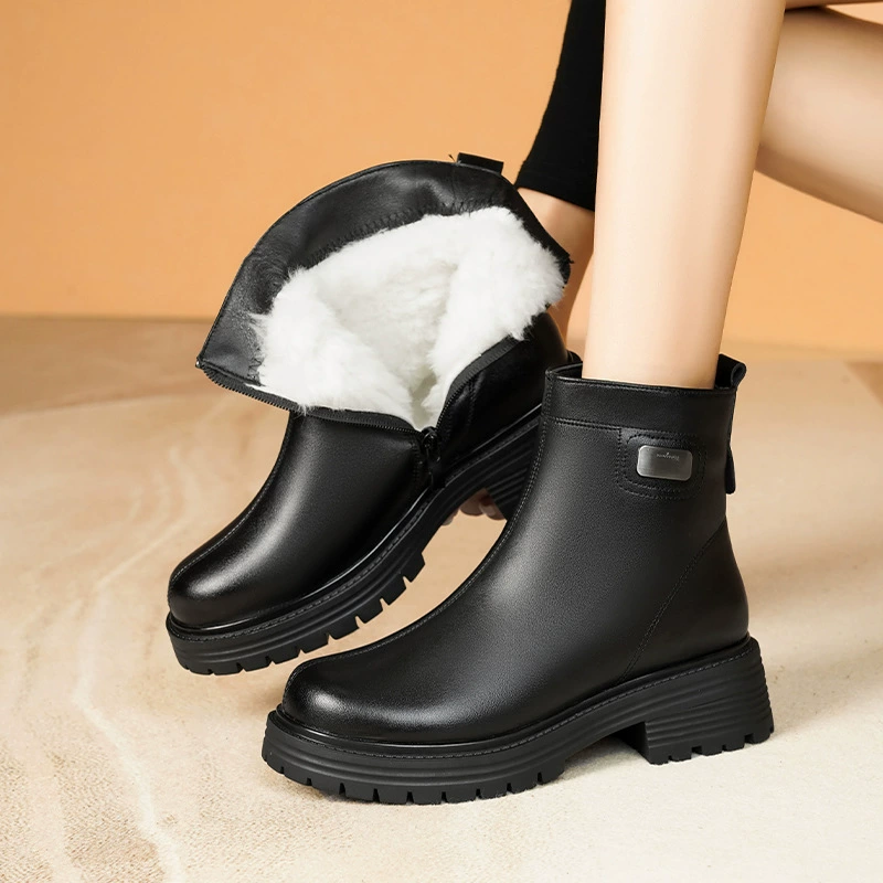 Северо-восточные меховые снежные сапоги женские бархатные толстые шерстяные кожаные туфли мягкие кожаные туфли на большой подошве женские туфли 41 короткие сапоги 43