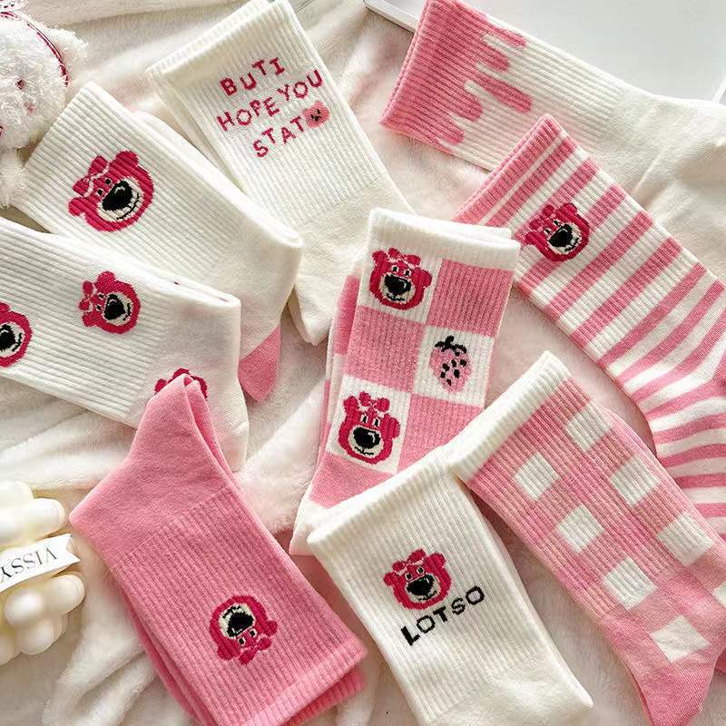 Pink Strawberry Bear Women's Socks Women's Socks Korean-style Ins Trendy All-match Cartoon Cute Best-looking Socks Pink Strawberry Bear Women's Socks Women's Socks Korean-style Ins Trendy All-match Cartoon Cute Best-looking Socks