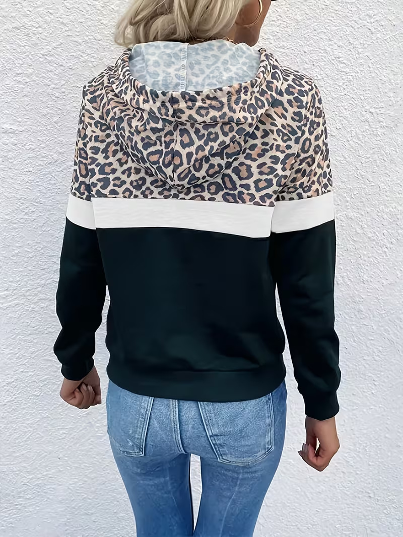 Leopard Print Long Sleeve Hooded Sweatshirt Autumn Winter New Women's Clothing_ecoleips.com