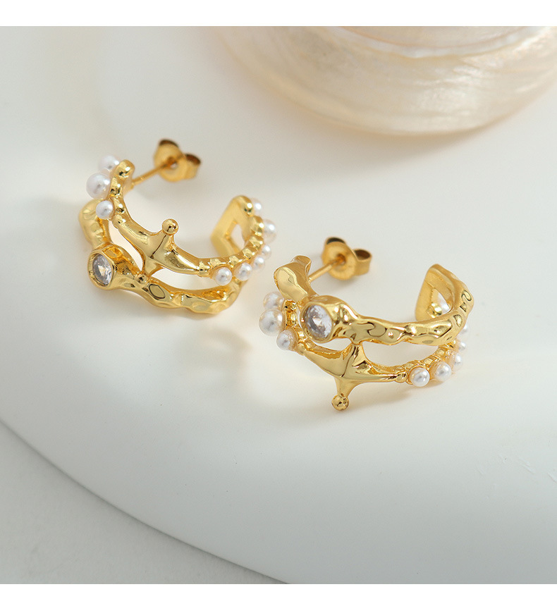 Fashion Geometric Brass Plating Artificial Pearls Zircon Earrings 1 Pair