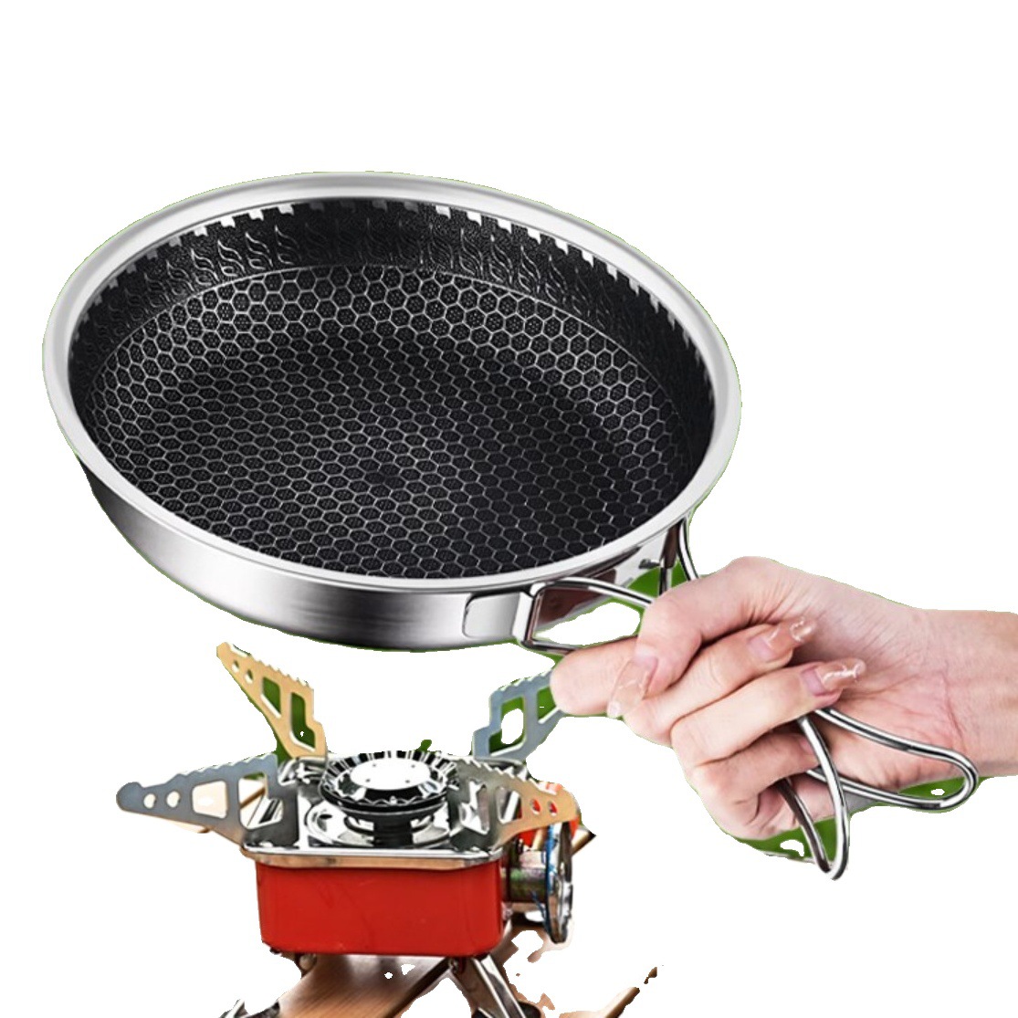 Ollas al aire libre utensilios de cocina para acampar portátil camping 316 wok de acero inoxidable mango antiadherente wok plegable pequeño