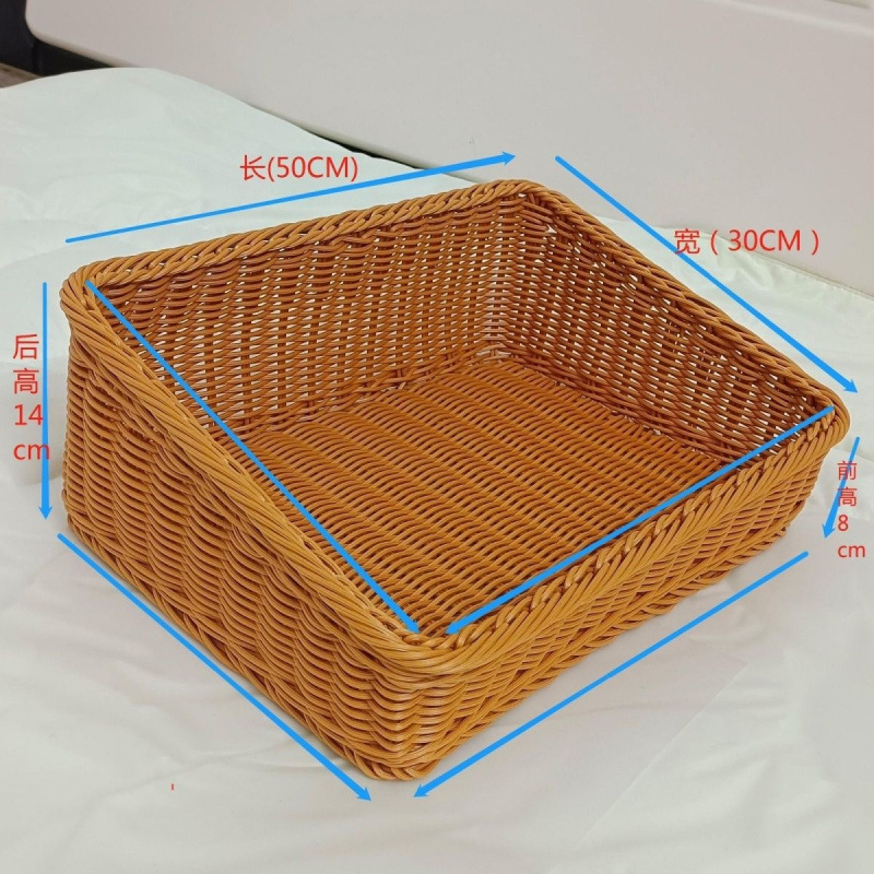 imitación de caña trenzada cesto de almacenamiento inclinado cesto de exhibición de plástico frutas de exhibición de verduras acabado trenzado cesto casero cuadrado inclinado