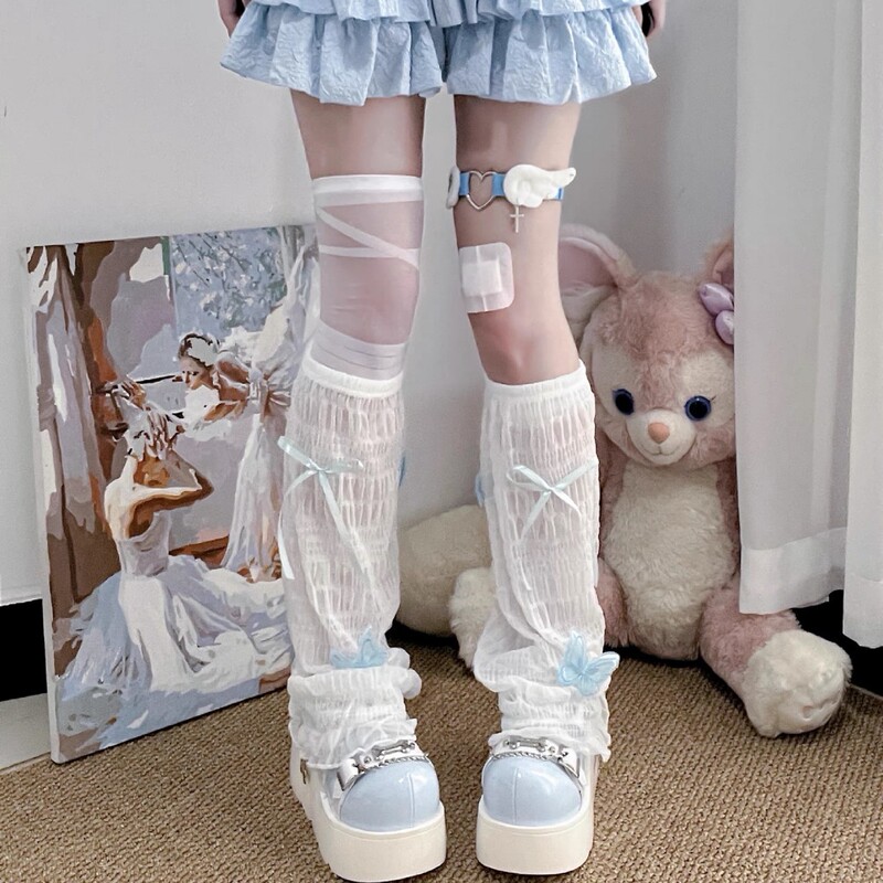 Ins Niche Y2K Millennium Style Blue Butterfly Socks, Pleated Texture Loose Slouch Socks for Hot Girls to Pair with Thick-Soled Shoes Ins Niche Y2K Millennium Style Blue Butterfly Socks, Pleated Texture Loose Slouch Socks for Hot Girls to Pair with Thick-Soled Shoes