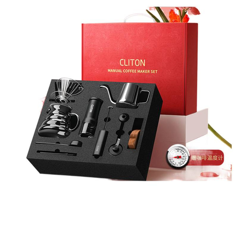 Kit de cafetera de lavado de mano molino de mano máquina de café instrumento de molienda manual entrada portátil combinación al aire libre conjunto completo de caja de regalo