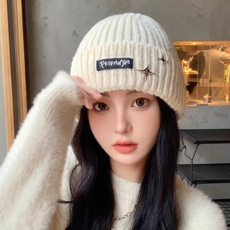 新款针织帽大头围韩版时尚星星标防风毛线帽女秋冬纯色保暖冷帽男|undefined
