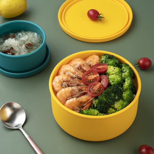 Silicone food storage box, round with lid, picnic box, fruit and vegetable storage, four sizes, silicone bento box