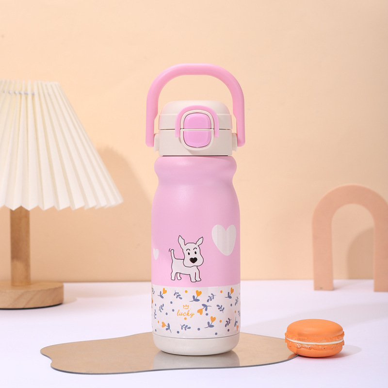 新しい 316 断熱カップ漫画かわいいダブルドリンクハンドルポータブルポット屋外ポータブルカップ高価値ストローカップ|undefined
