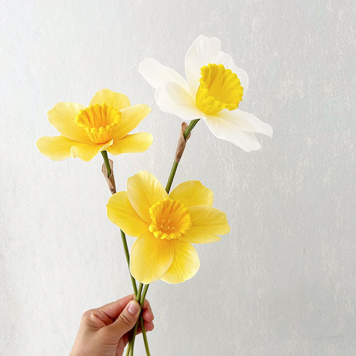 Simulated Freshwater Daffodil Single Stem Rubber Tube Narcissus, Dining Room Living Room Console Table Decor Flower Material