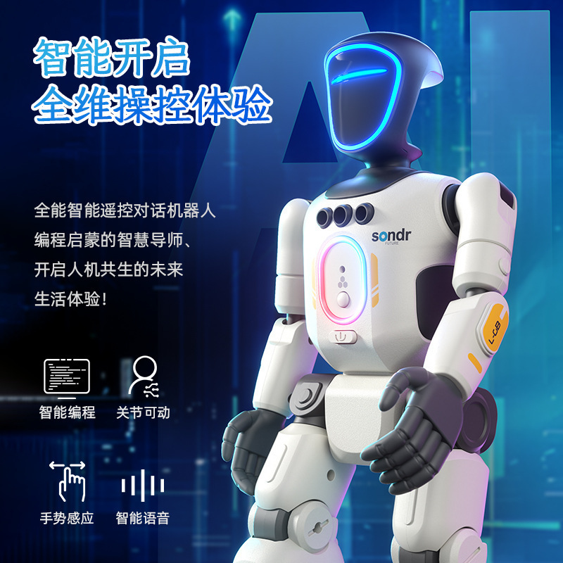 Remote Control Programming Robot with Simulated Joints, Intelligent Robot with Recording, Dancing, Voice, Gesture Sensing, Gift for Boys