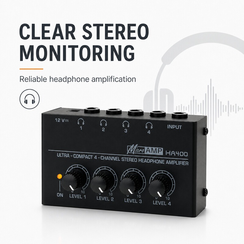 Recording Studio 4-Channel Recording Headphone Amplifier, In-Ear Headphone Converter, Stereo Headphone Splitter